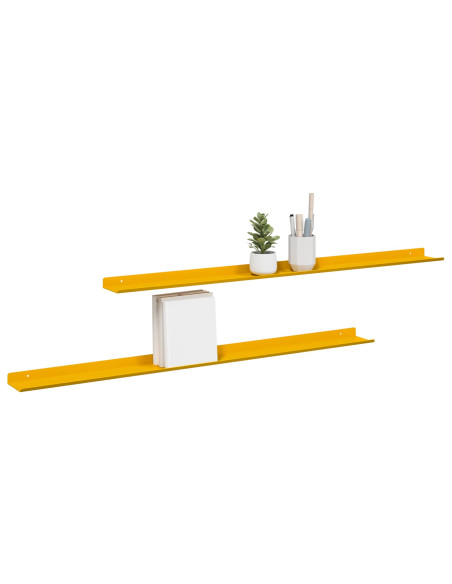 Scaffale da parete 2 pcs Giallo senape 100 x 9 x 2,5 cm