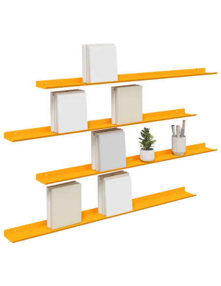 Scaffale da parete 4 pcs Giallo senape 100 x 9 x 2,5 cm