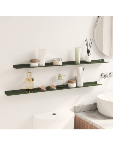 Scaffale da parete 2 pcs Verde oliva 100 x 9 x 2,5 cm