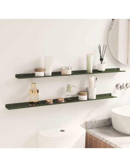Scaffale da parete 2 pcs Verde oliva 100 x 9 x 2,5 cm