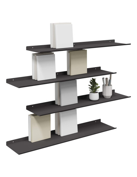 Scaffale da parete con lo scaffale 4 pcs Nero 80 x 18 x 2,5 cm