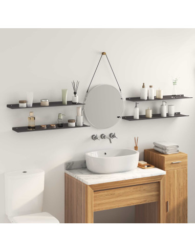 Scaffale da parete con lo scaffale 4 pcs Nero 80 x 18 x 2,5 cm