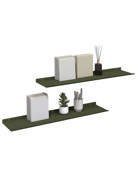 Scaffale da parete 2 pcs Verde oliva 80 x 18 x 2,5 cm