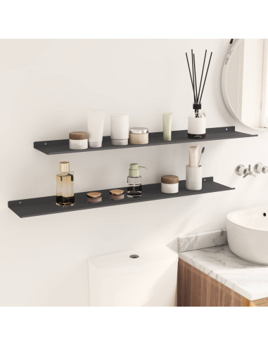 Mensola sospesa 2 pcs Nero 100 x 18 x 2,5 cm Acciaio