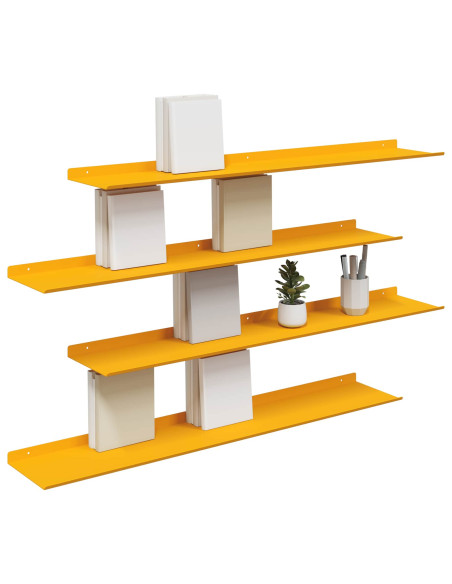 Scaffale da parete 4 pcs Giallo senape 100 x 18 x 2,5 cm