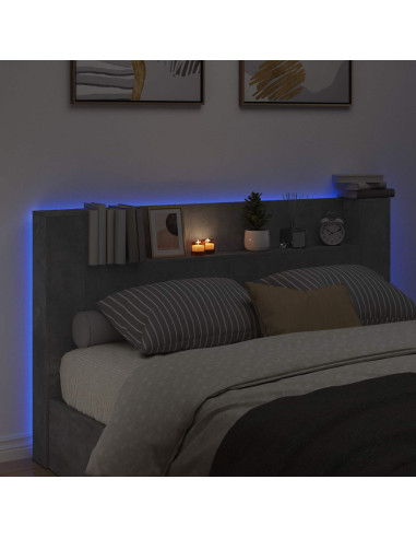 Testata con Mobile e LED Calcestruzzo 180 x 16,5 x 103,5 cm