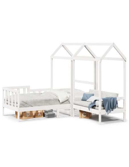 Set Dormeuse e Panca con Tetto Bianco 80x200cm Massello Pino