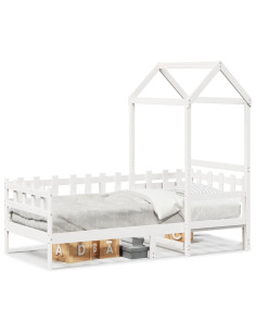 Dormeuse con Tetto 80x200 cm Bianco in Legno Massello di Pino 2