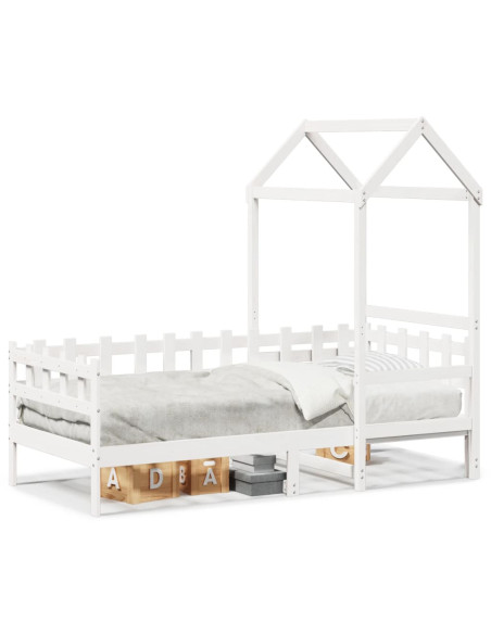 Dormeuse con Tetto 80x200 cm Bianco in Legno Massello di Pino