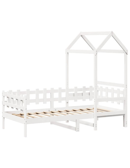 Dormeuse con Tetto 80x200 cm Bianco in Legno Massello di Pino