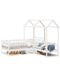 Set Dormeuse e Panca con Tetto Bianco 80x200cm Massello Pino 2