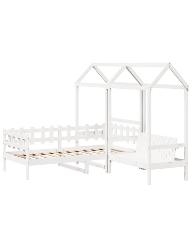 Set Dormeuse e Panca con Tetto Bianco 80x200cm Massello Pino