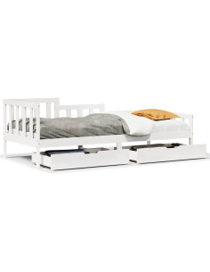 Dormeuse con Cassetti Bianca 80x200 cm Legno Massello di Pino 2