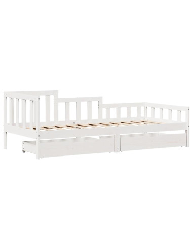 Dormeuse con Cassetti Bianca 80x200 cm Legno Massello di Pino