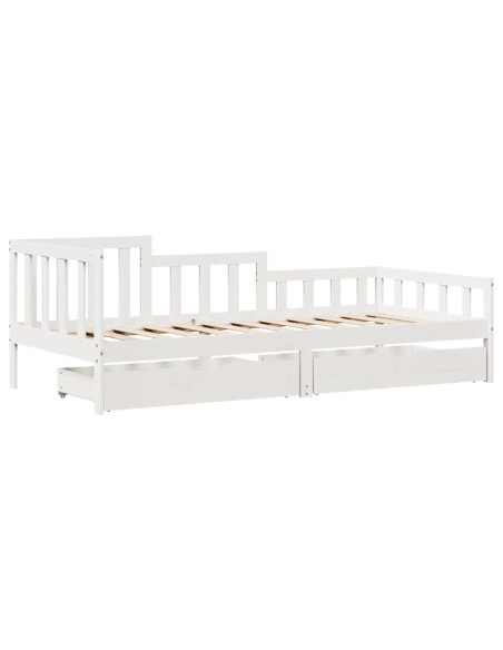 Dormeuse con Cassetti Bianca 80x200 cm Legno Massello di Pino