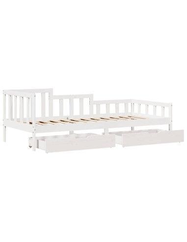 Dormeuse con Cassetti Bianca 80x200 cm Legno Massello di Pino