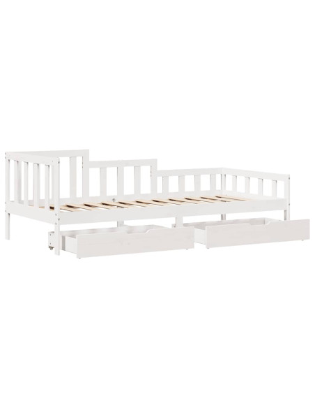 Dormeuse con Cassetti Bianca 80x200 cm Legno Massello di Pino