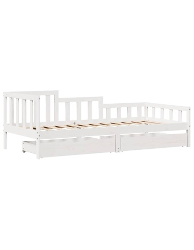 Dormeuse con Cassetti Bianco 90x200 cm Legno Massello di Pino