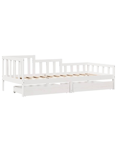 Dormeuse con Cassetti Bianco 90x200 cm Legno Massello di Pino
