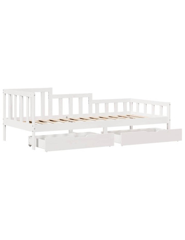 Dormeuse con Cassetti Bianco 90x200 cm Legno Massello di Pino