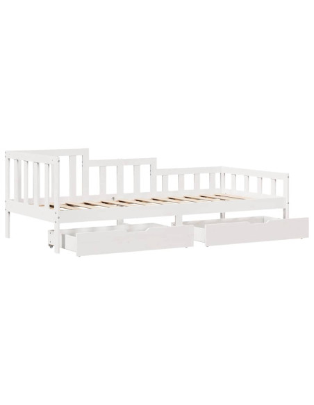 Dormeuse con Cassetti Bianco 90x200 cm Legno Massello di Pino