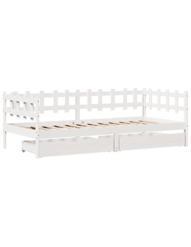Dormeuse con Cassetti Bianca 80x200 cm Legno Massello di Pino