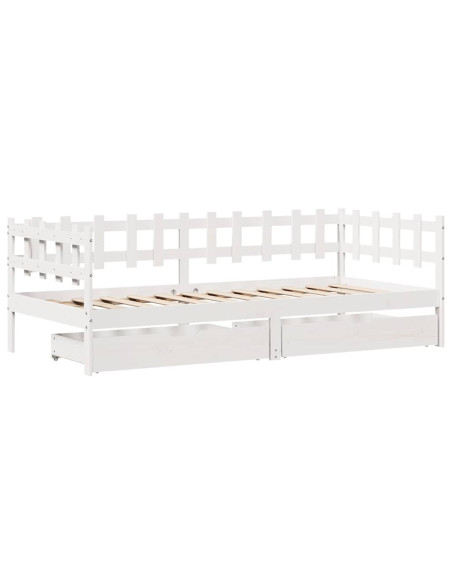 Dormeuse con Cassetti Bianca 80x200 cm Legno Massello di Pino