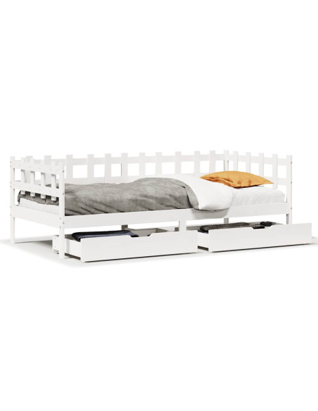 Dormeuse con Cassetti Bianco 90x200 cm Legno Massello di Pino