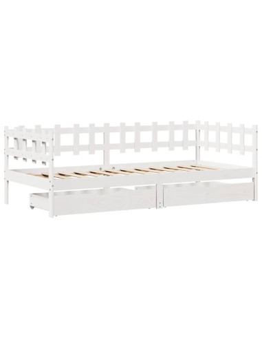 Dormeuse con Cassetti Bianco 90x200 cm Legno Massello di Pino
