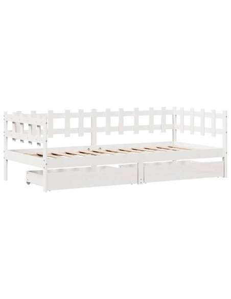 Dormeuse con Cassetti Bianco 90x200 cm Legno Massello di Pino