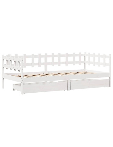 Dormeuse con Cassetti Bianco 90x190 cm Legno Massello di Pino