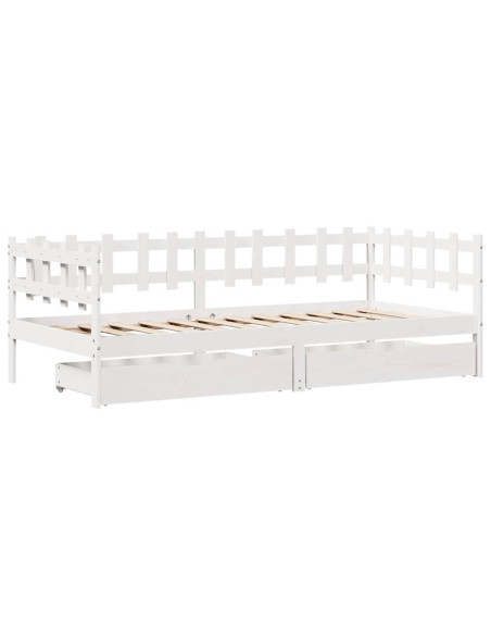 Dormeuse con Cassetti Bianco 90x190 cm Legno Massello di Pino