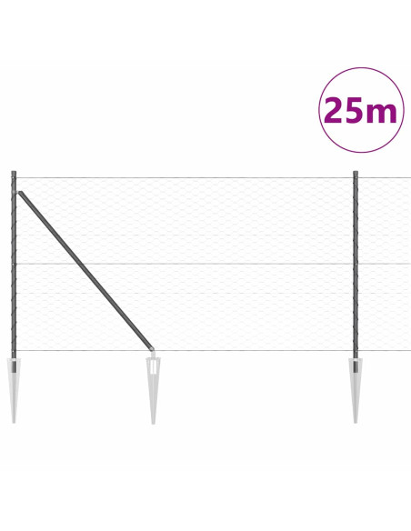 Palo della recinzione Grigio 25 x 1 m (rete da 50 mm) Acciaio