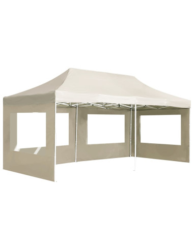 Gazebo Professionale Pieghevole Alluminio con Pareti 6x3m Crema