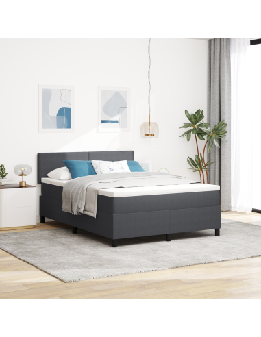 Letto a Sorgente LED Grigio Scuro e Bianco 140 x 190 cm
