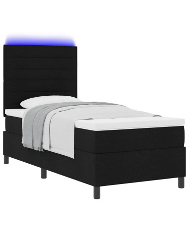 Letto a molle con materasso con led Nero 90 x 190 cm Tessuto
