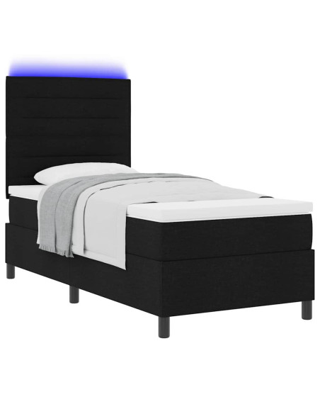 Letto a molle con materasso con led Nero 90 x 190 cm Tessuto