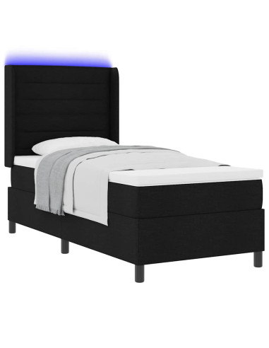 Letto a Sorgente LED con materasso Nero 90 x 190 cm Tessuto