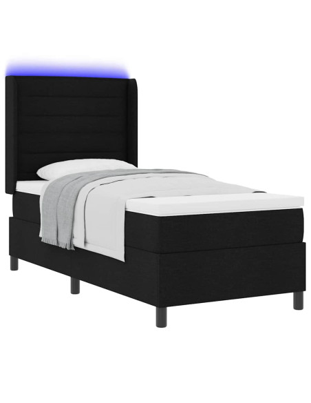 Letto a Sorgente LED con materasso Nero 90 x 190 cm Tessuto