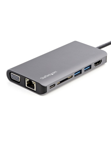 StarTech.com Adattatore multiporta USB C - Mini dock da viaggio USB-C con HDMI 4K o VGA 1080p - Hub USB 3.0 3x, SD, GbE, audio, 