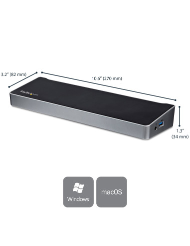 StarTech.com Docking Station USB-C per triplo monitor UHD 4K, Mac e Windows, Dock USB C a HDMI e DisplayPort, Hub a 5 porte USB 