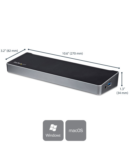 StarTech.com Docking Station USB-C per triplo monitor UHD 4K, Mac e Windows, Dock USB C a HDMI e DisplayPort, Hub a 5 porte USB 