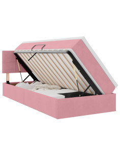 Letto con contenitore e LED con led Rosa 100 x 200 cm Velluto 2
