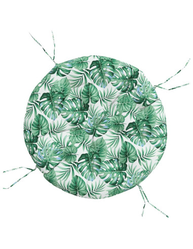 Cuscino Rotondo Motivo a Foglie Ø 100x11 cm in Tessuto Oxford