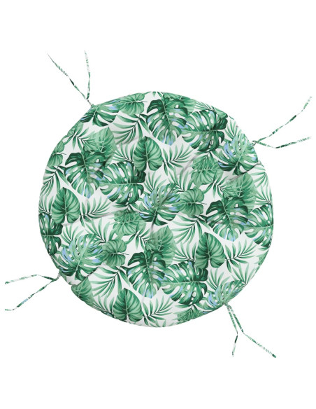 Cuscino Rotondo Motivo a Foglie Ø 100x11 cm in Tessuto Oxford