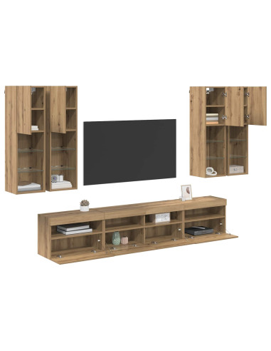 Set Mobile TV a Muro con Luci LED 7 pcs rovere artigianale