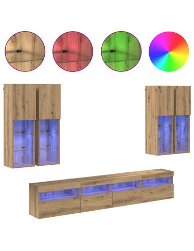 Set Mobile TV a Muro con Luci LED 7 pcs rovere artigianale