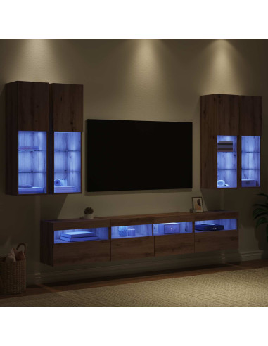 Set Mobile TV a Muro con Luci LED 7 pcs rovere artigianale
