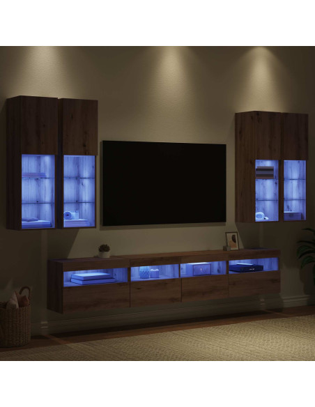 Set Mobile TV a Muro con Luci LED 7 pcs rovere artigianale