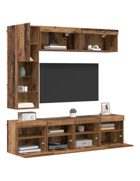Mobile TV con led 7 pcs Legno vecchio Legno multistrato